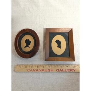 Vintage Silhouette Wall Art Pair Framed Victorian Boy Girl Cameo Portraits